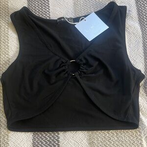 Elegant Black Crop Top with Ring Detail